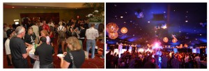 ANE11Networking Event photos of the Adult Video News Adult Novelty Expo with people networking in a hotel conference room and second picture of a huge, banquet room with disco lights and exciting club atmosphere