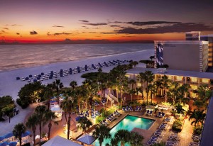 Photo of TradeWinds Beach Resort at St. Pete Beach, Florida, taken at sunset from a plane