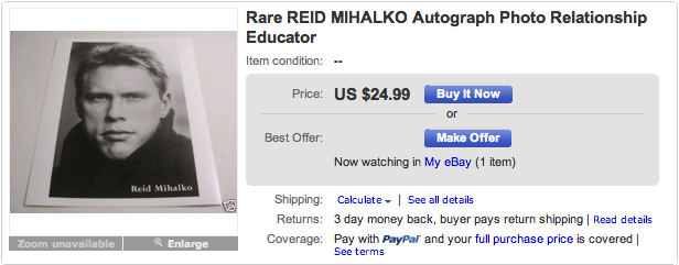 Rare autographed photo of Reid Mihalko on eBay!