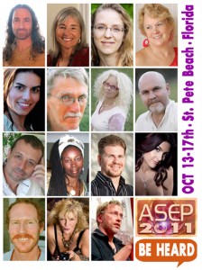 Headshots of the 15 presenters appearing at the Association for Sexual Energy Professionals 2011 Conference with the Oct dates and Florida location listed.