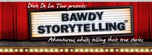 The Bawdy Storytelling marquee logo and banner from the website