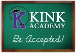 Graphic of a classroom chalkboard with "Kink Academy, Be Accepted!" and the Kink Academy logo on it.