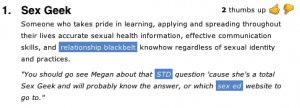 Screen capture shot of Urban Dictionary's definition for Sex Geek