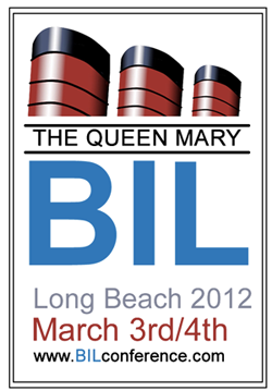 BIL conference 2012 logo with cruise liner smoke stacks above the add copy of dates, location and URL