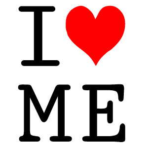 graphic with I, heart, me on a white background
