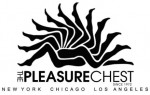 The black and white logo of a peacock-tail fan like design made of legs for the chain of adult boutique stores and online business, The Pleasure Chest