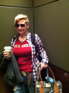 Lesbian Werewolf author Allison Moon sporting her Sex Geek...