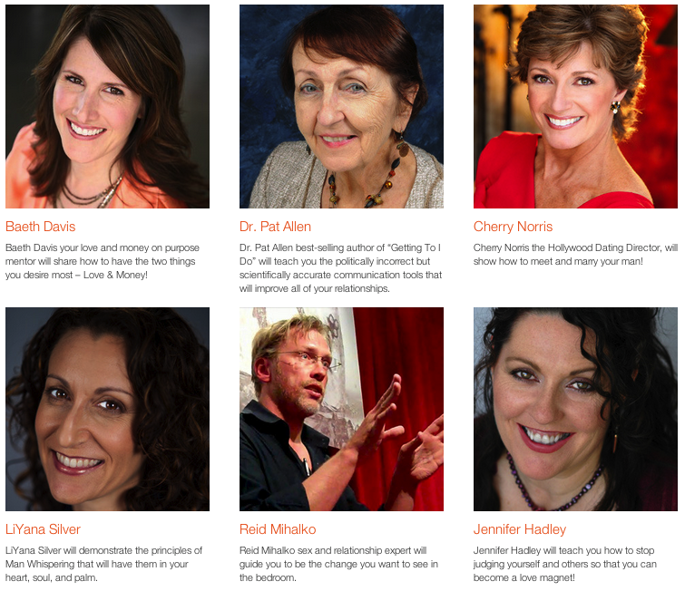 Headshot pics and short bios of Relationship Experts speaking along with sex and relationship expert Reid Mihalko in the 2012 Love On Purpose Telesummit 