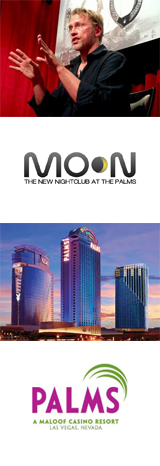O Awards promotional banner featuring sex and relationship expert Reid Mihalko of ReidAboutSex.com, the logo for the Moon night club, a picture of the Palms hotel in Vegas and the Palms logo