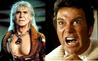 side by side picture of Ricardo Montalban as Kahn from Wrath Of Kahn and William Shattner as James T. Kirk from the Wrath of Kahn
