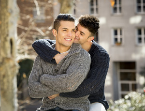 Young Happy Gay Men Couple Cuddling On Street Free Homosexual Lo