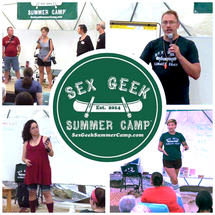 Montage of teaching moments from Reid Mihalko's Sex Geek Summer Camp business retreat featuring Girl Sex 101 author Allison Moon, Reid Mihalko, Sex Nerd Sandra's Sandra Dougherty, and photographers Erika Kapin and Louis Stockton