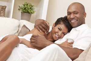A happy African American man and woman romantic couple in their
