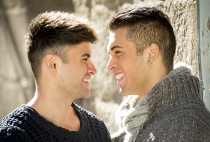Young Happy Gay Men Couple On Street Free Homosexual Love Concep