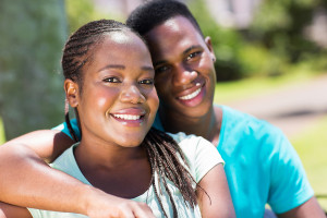 beautiful young african couple close up portrait