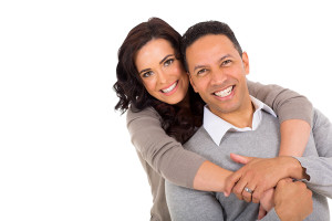 portrait of middle aged couple on white background