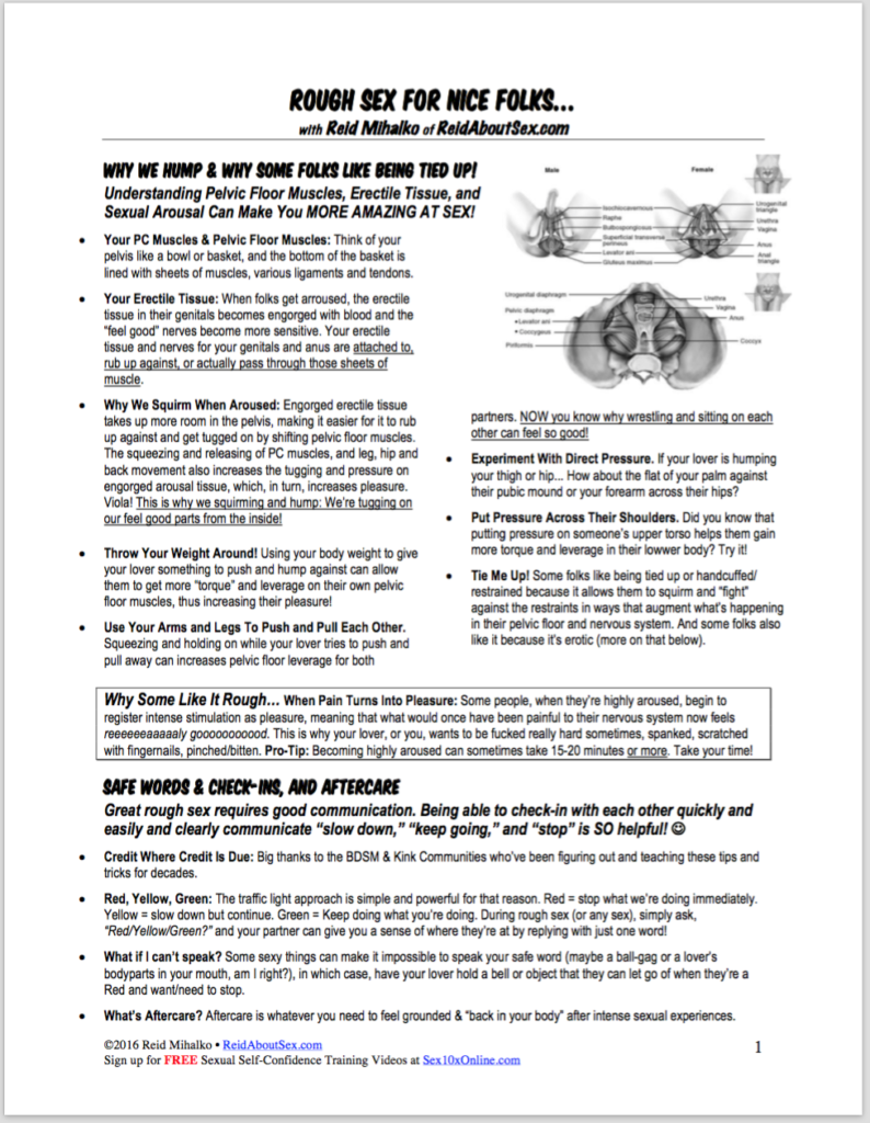 Thumbnail image of sex and relationship expert Reid Mihalko of ReidAboutSex.com's handout for his Rough Sex for Nice Folks workshop
