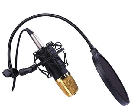 Microphone Shock Mount with 6 Inch Mic Round Shape Wind Pop Filter Mask Shield, Mic Anti-Vibration Suspension Shock Mount Holder Clip for Diameter 1.8inches to 2.1 inches Microphone