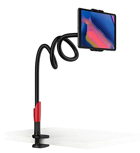 Gooseneck Tablet Holder, EasyAcc Tablet Stand Flexible Long Arm Clip Smartphone Tablet Mount 1M Compatible with iPad Mini Pro Air, iPhone 11 Pro Max, Galaxy S20, More 4-10.6" Devices (Black)