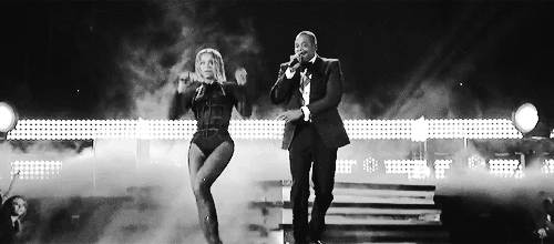 GIF of Beyonce and JayZ singing together on stage