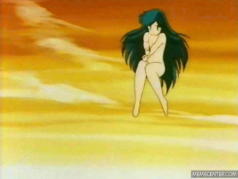 Animee of a woman flying in the sky blasting energy out of her pussy GIF