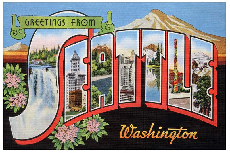 Classic postcard jpg of Seattle Washington