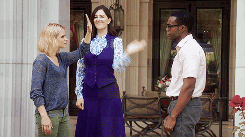 The Good Place high five GIF