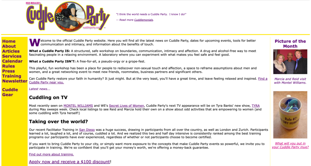 Website.Archive.org screenshot of Cuddle Party website circa 2006