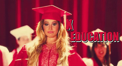 GIF of graduate in graduation gown and cap tipping their cap to reveal the letters S E and the GIF has the words X and Education to make it spell Sex Education
