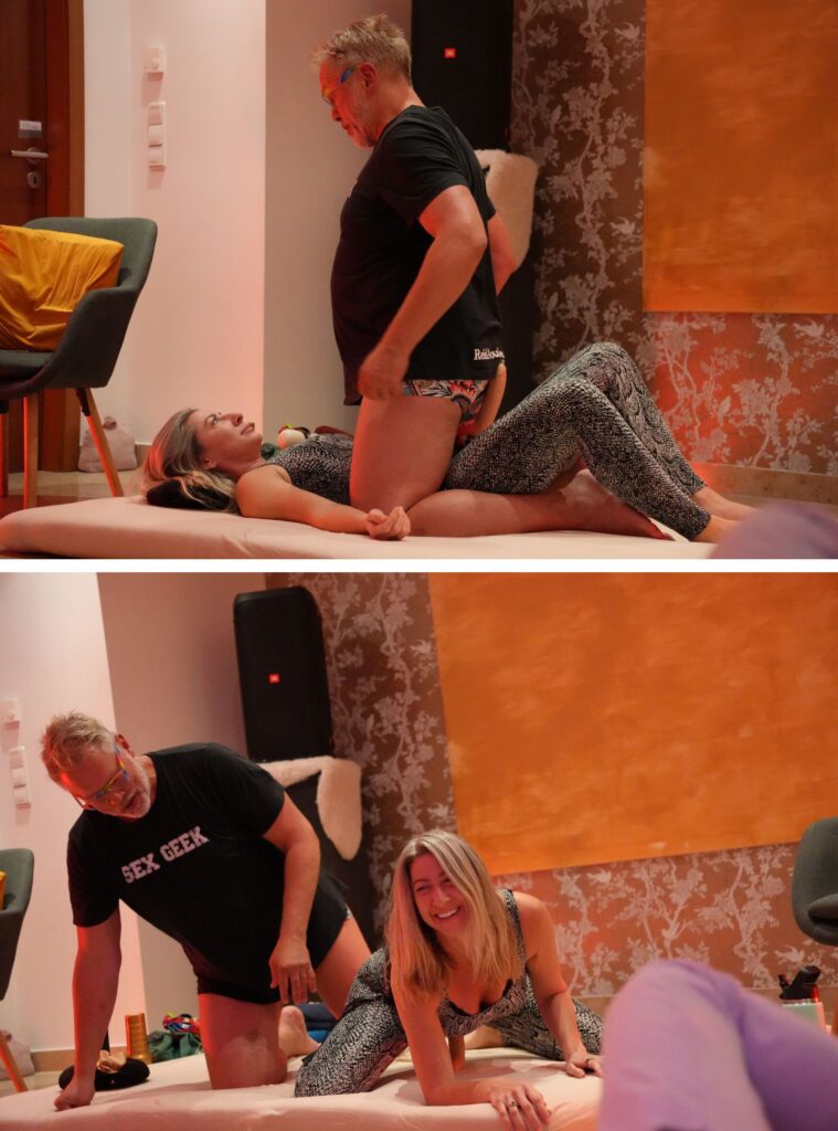 Reid and Rachel teaching live demonstrations